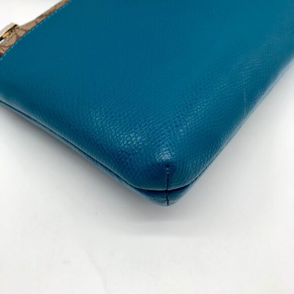 Coach Teal Crossgrain Leather Pop Pouch - Picture 9 of 10